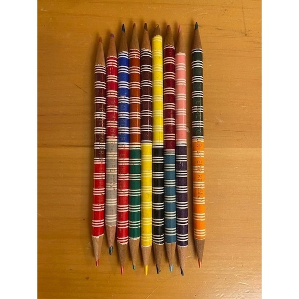 Vintage 1960's Empire Dual-Kolor Double Sided Colored Pencils Set of 9 Striped